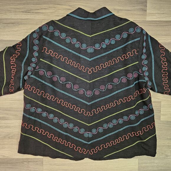 Silk Land Womens Black 100% Silk Colorful Artsy Blazer Jacket 20W - Picture 9 of 10